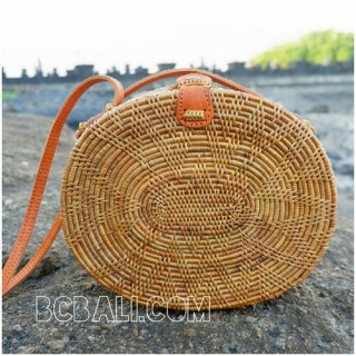 rattan ata handbags motif star oval design leather handle handmade